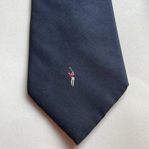 Pintail 55” X 3.25 70% silk 30% poly dark blue necktie tie with golfer USA made